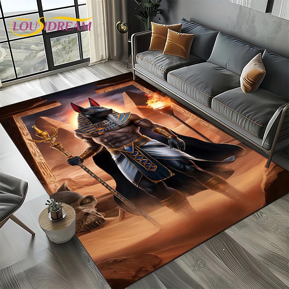 3D Retro Ancient Egypt Death Anubis Pharaoh Horus Mythology Carpet Rug for Living Room Bedroom Home Sofa,Kids Non-slip Floor Mat