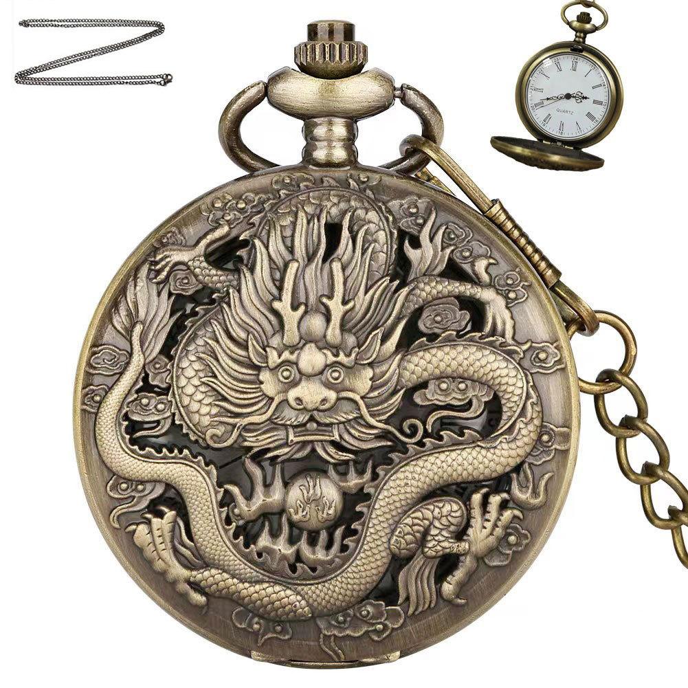 New Trans Bronze Quartz Pocket Watch Vintage Domineering Dragon Pattern Large Pocket Watch