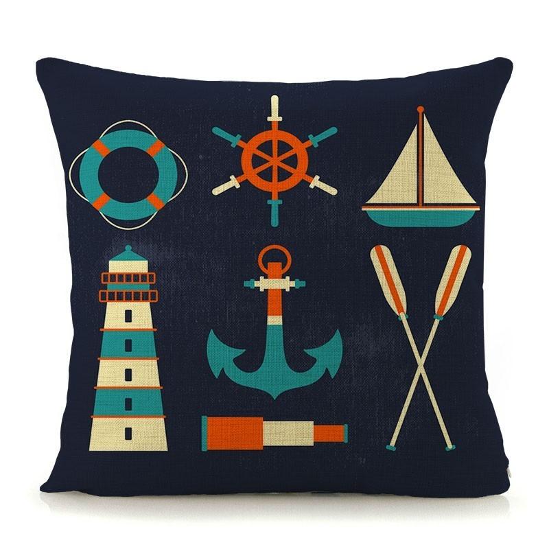 Mediterranean Lighthouse Ocean Sailing Print Home Decorative Cushion Cover Cotton Linen Pillow Case For Sofa Bed Chair 45X45Cm
