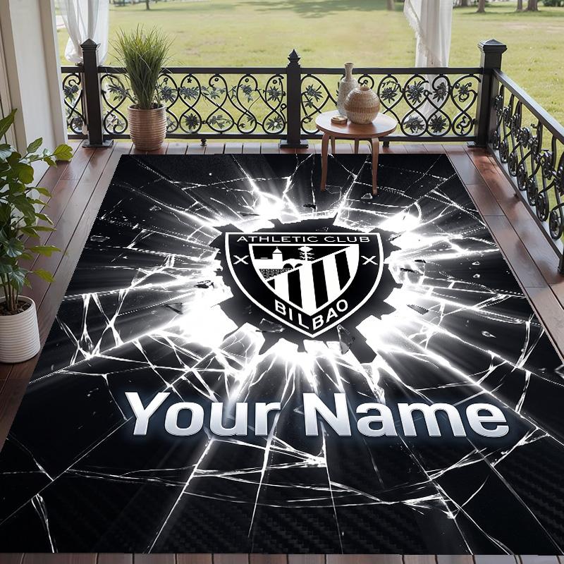 Custom Text Printed Rug Athletic Bilbao FC Non Slip Floor Carpet For Home Room Decor
