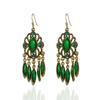 Ethnic Vintage Water Drop Earrings Antique Gold Color Hollow Flower Shaped Acrylic Crystal Dangle Women Earrings Jhumka Jewelry