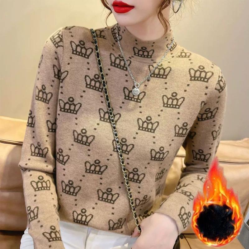 Damska polarowa bluzka bazowa z półwysokim dekoltem, pogrubiona, ciepła, wszechstronna koszulka z długim rękawem o dopasowanym kroju na jesień i zimę