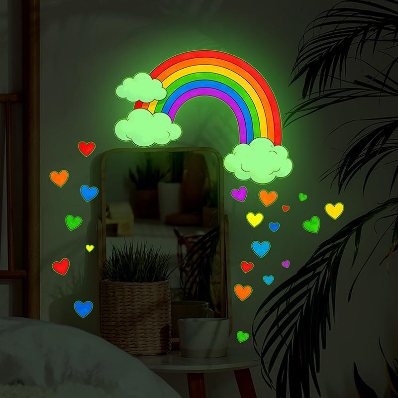 Glow-In-The-Dark Rainbow Heart Toilet Stickers Self-Adhesive Removable Wall Decals Car Stickers Glowing Home Decor