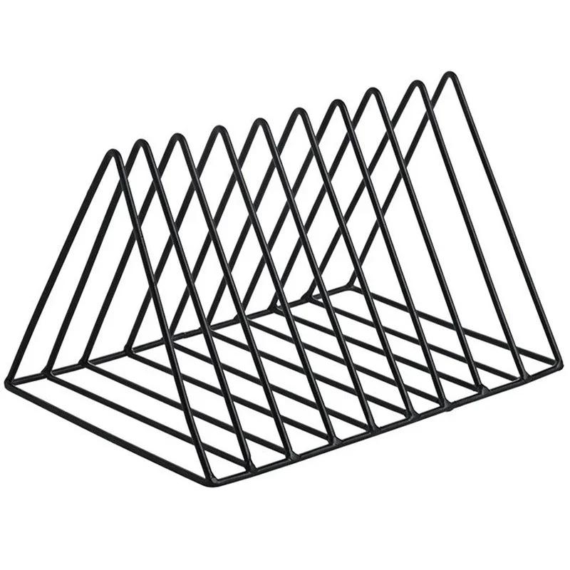 Nordic Wrought Iron Creative Triangle Bookshelf Iron Lp Record Rack Triangle Book Holder Magzine Desk Desk Storage Organizer