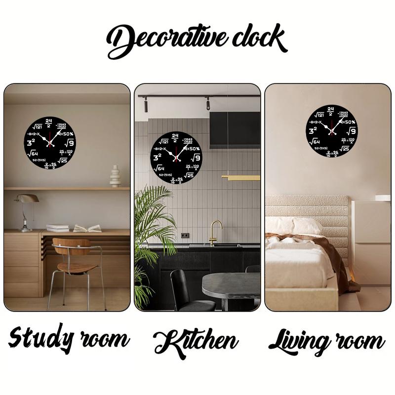 Mathematical Formulas Wooden Round Silent Hanging Wall Clock, Suitable For Living Room,Office,Study Room,Bedroom,Home Decoration
