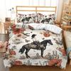 3pcs Cowgirl Riding Horse Floral Bedding Duvet Cover Set Bohemian Cowgirl Bedding Quilt Set Western Themed Bed Quilt Set Vintage