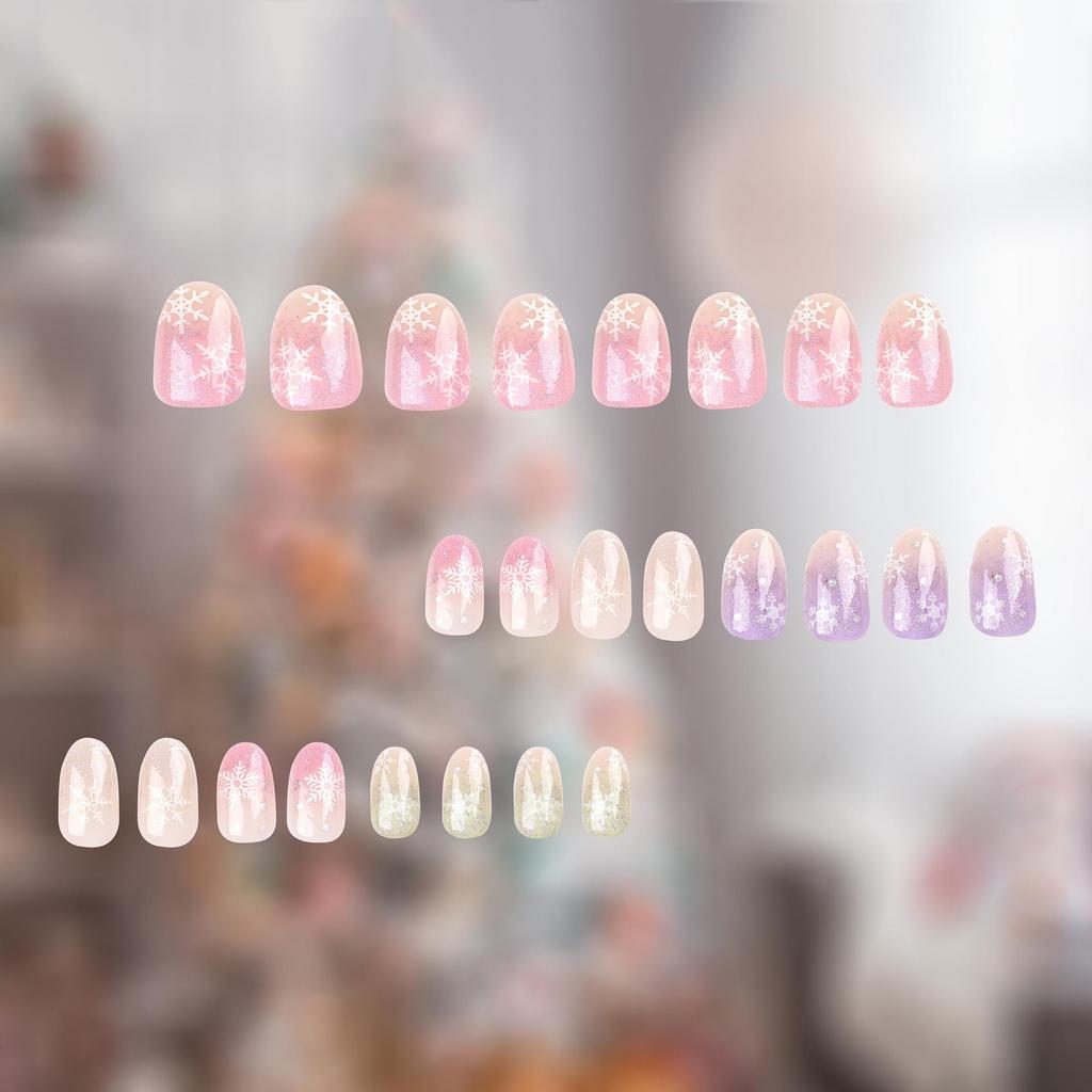 Gradient Christmas Nail Art Stickers: Short, High-End Wear-On Fake Nail Tips