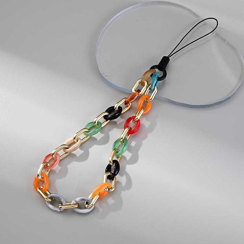 Classic Coloful Cellphone Hanging Cord Simple Metal Acrylic Beaded Mobile Phone Chain For Anti-Loss Telephone Lanyard Tether