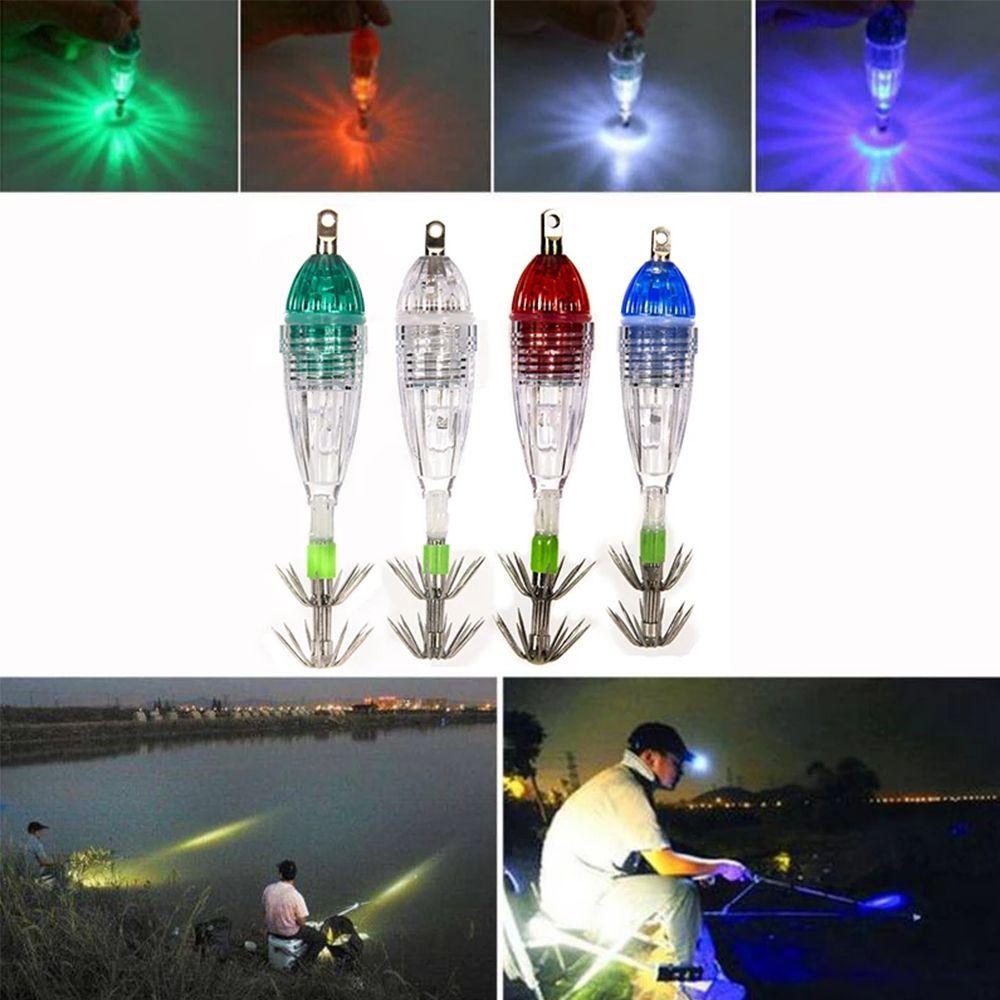 Diamond Shape Deep  Drop Underwater Fishing Squid LED Lure Light with hook Bass Spoon Flash Lamp