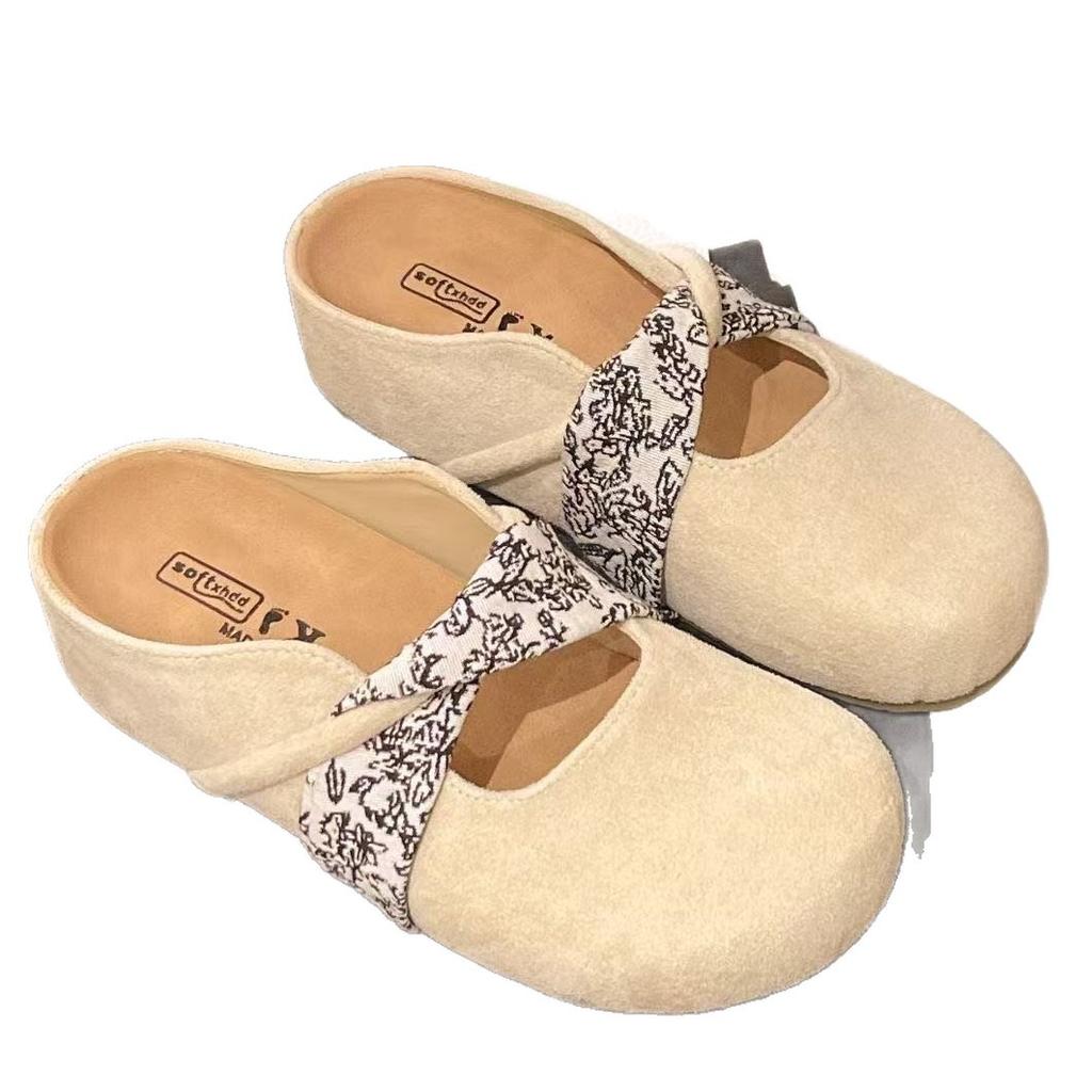 2025 summer new lazy half slippers women wear Korean version of bag head French with gentle heel with skirt