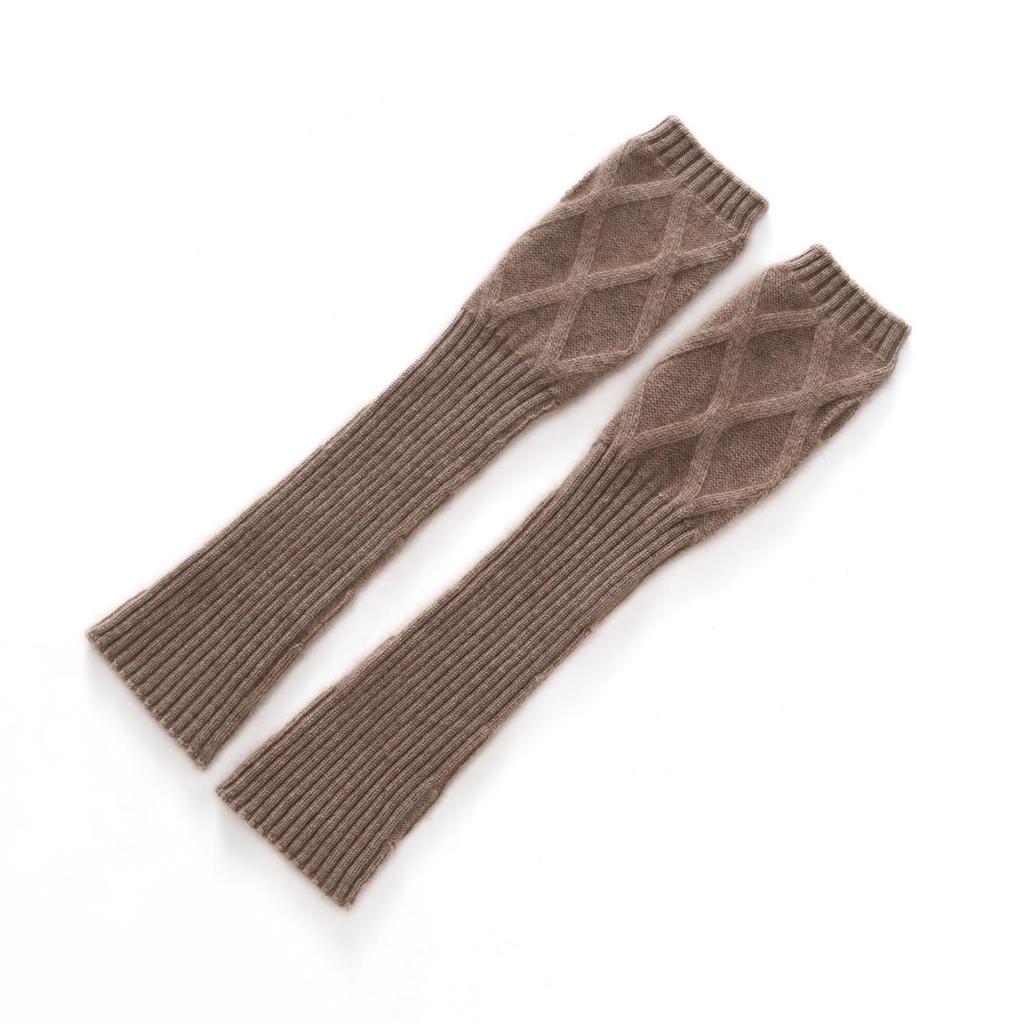 Women's 100% Pure Cashmere Cable Knit Half-Finger Gloves - Warm Long Wrist and Arm Protection