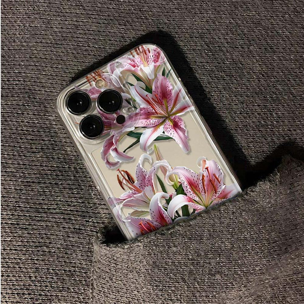 For iPhone 14 Pro Max Case Floral Lily Pattern TPU Phone Cover