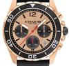 Coach Orologio Cronografo Kent Quadrante Oro Rosa Cinturino in Pelle Nera da Uomo - 14602559