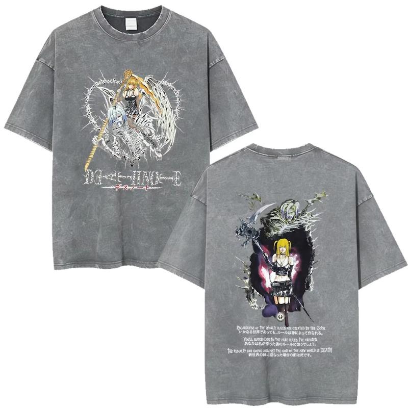 Anime Death Note Ryuk Yagami Light Vintage gewaschenes T-Shirt Herrenbekleidung Baumwoll-T-Shirt Mode Kurzarm-T-Shirts Streetwear