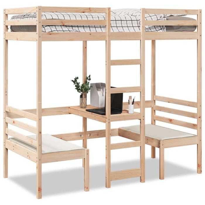VidaXL Lit mezzanine avec bureau et chaises 75x190 cm pin massif, cadre de lit mezzanine, cadre de lit de cabine, cadre de 3308562