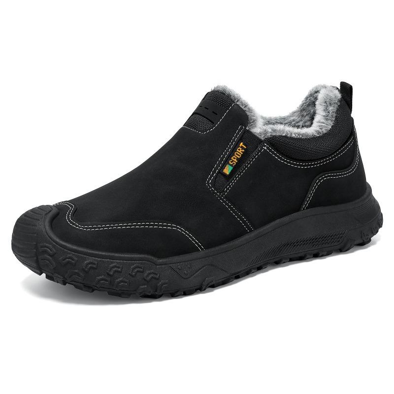 Men Winter Fleece Lined Slip On Outdoor Shoes Non-Slip Thick Rubber Sole Warm Casual Snow Boots Anti-Collision Toe Footwear