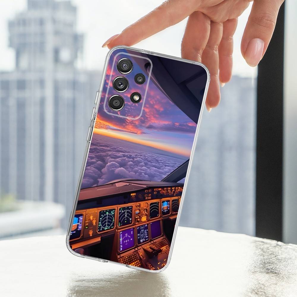 Aviation Cockpit Pilot Phone Case For Samsung A30,71,51,S9,10,20,Ultra,FE,Lite,S25,24,22,23,21,PIus,Transparent, Silicone