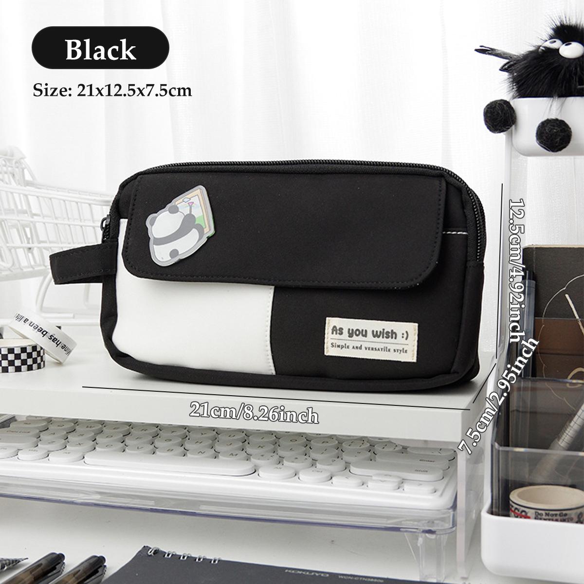 

Cartoon Panda Simple Large Capacity Pencil Bag Green/black/purple Double Compartment High School Student Stationery Bag Portable чёрный