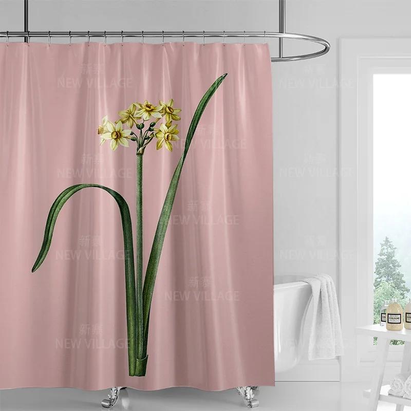 Bohemian style plant bathroom curtains Floral pattern printed shower curtains, 180x200cm waterproof fabric shower curtains W90xH180cm