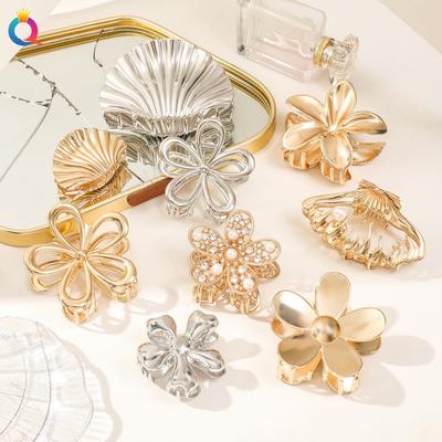1 Stuks Zilveren Bloem Klauwclips Metaallegering Haaraccessoires voor Vrouwen Meisjes, Parel Haarspelden Haai Sterke Grip Haarclips