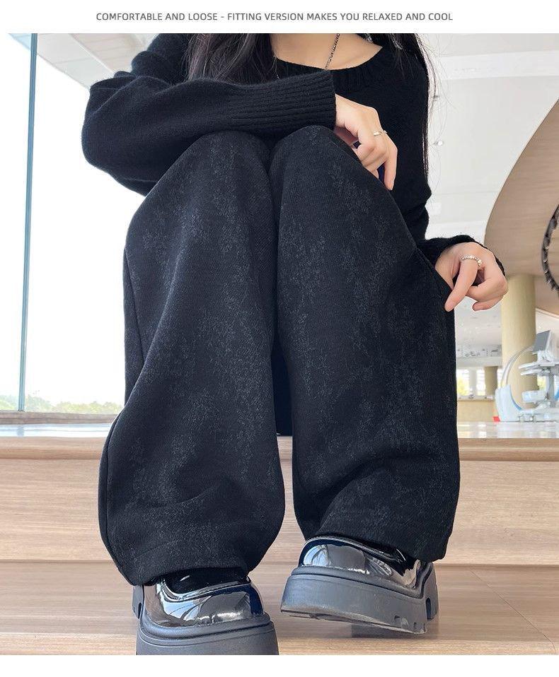 Pantaloni tricotati cu talie inalta, cu model jacquard si croiala larga, pentru femei, Colectia Toamna/Iarna 2025
