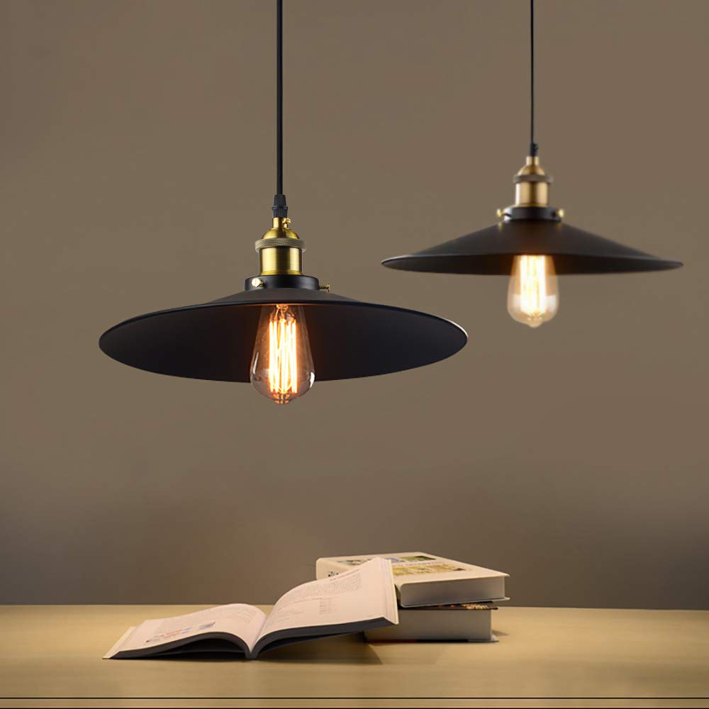 ZEKOO Taklampa, Krokmonterad Takbelysning, Taklampa, Lampskärm, Hängande Lampa, Matsalsbelysning, Justerbar Sladd, Stål, Svart, 22cm