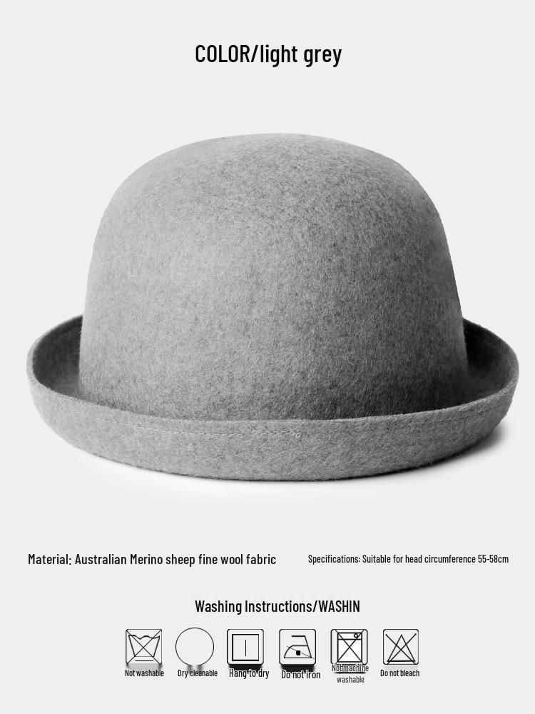 

Жіночий вовняний капелюх рибалки - Японський стиль, Маленькі поля, Осінньо-зимовий повсякденний, Модний підгорнутий край. Adult Universal (fits head circumference 55-58cm) світло-сірий колір