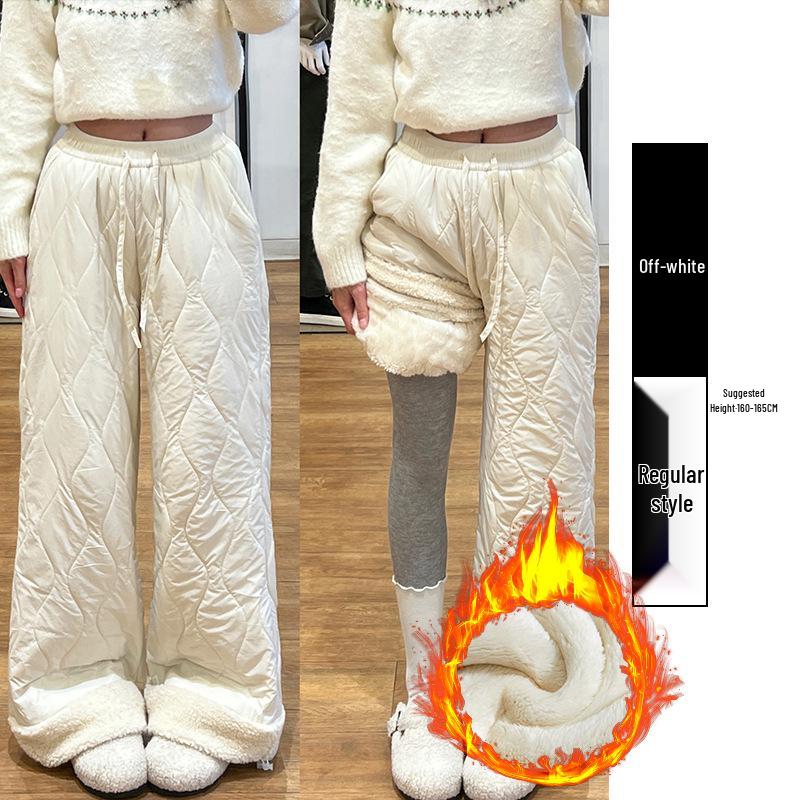 Women's Blue Northeast Fleece-lined Wide-leg Cotton Pants for Autumn/Winter - Windproof, Coldproof Ski Wear