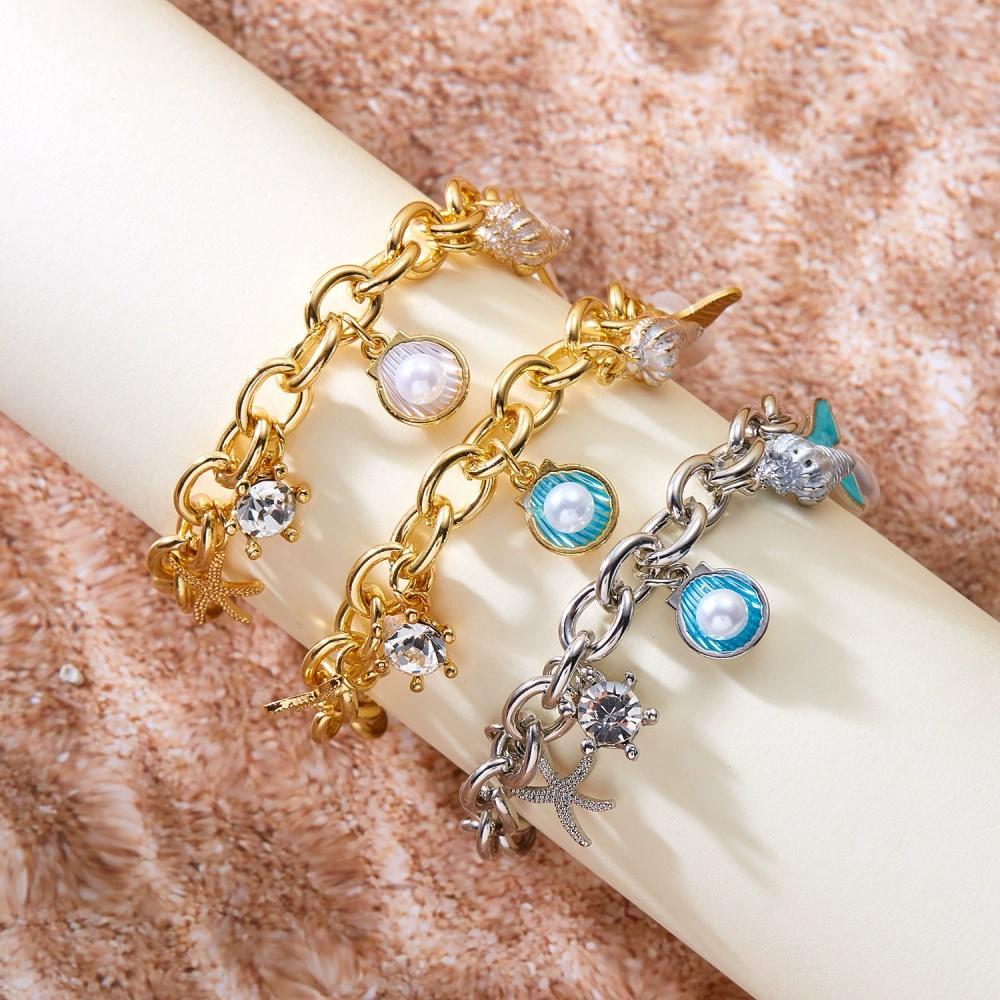 New Geometry Sea Star Conch Simulated-pearl Shell Tail Tassel Bracelet Necklace Women's Fashion Versatile Ocean Style Jewelry