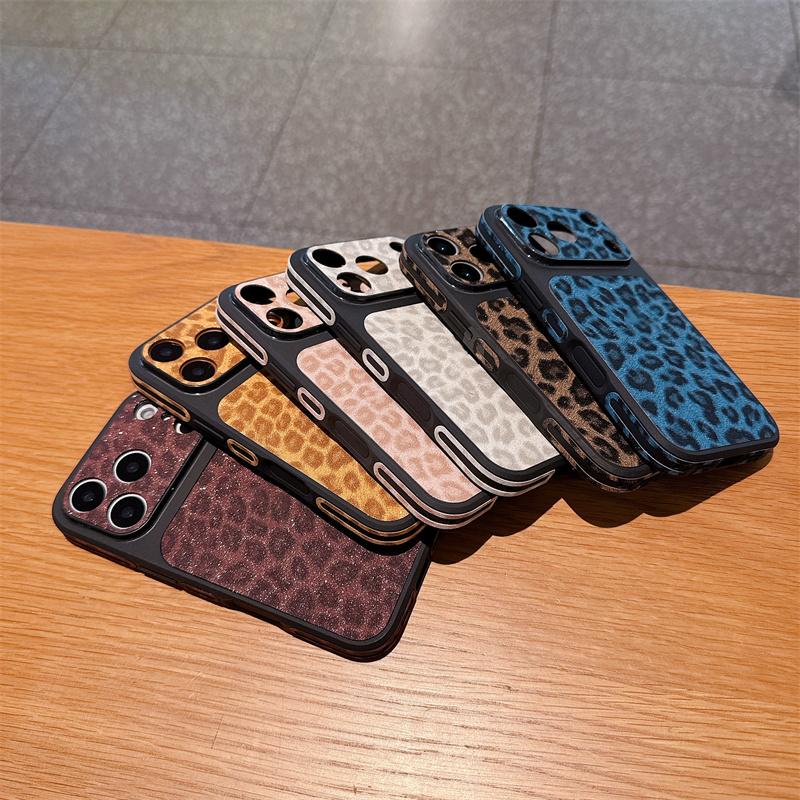 Fashion Leopard Print Leather Texture Phone Case For iPhone 17 16 15 14 13 Pro Max Instant Turn 17 Large Window Shockproof Cover