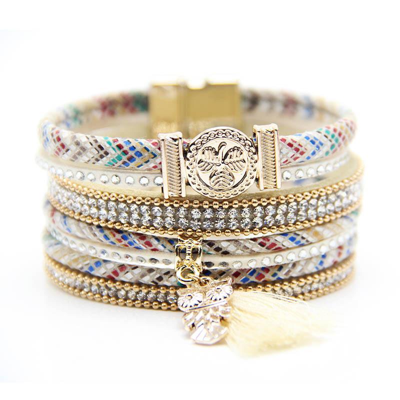 Bohemian Owl Leather Bracelet Ethnic Woven Cuff Bangle for Women Native American Style Ins Jewelry