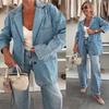 Women  Denim Coats Blazer Turn Down Collar Y2k Jackets Streetwear Elegant Loose Spring Casual Loose Open Stitch 2025 Jacket