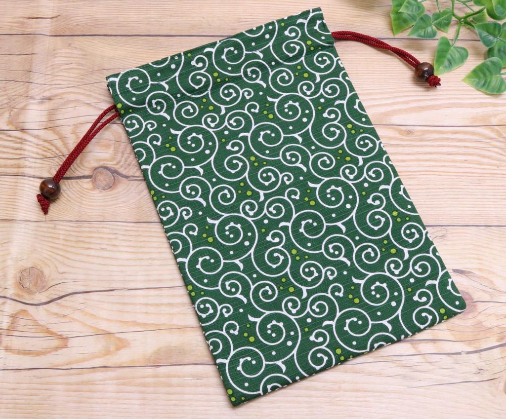 Kyosuke Made In Japan Drawstring Bag Case for Goshuincho Stamp Arabesque 18 X Japanese Dot Green (Temple Book), Pattern, 26.5cm, Pattern,