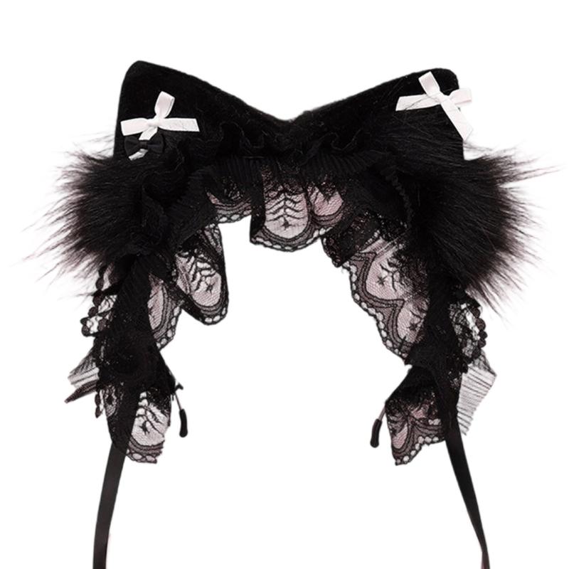 

Adjustable Furry Cats Ear Hairband With Bowknot Fashion Hair Accessories Headbands For Anime Theme Parties Daily Use чорний