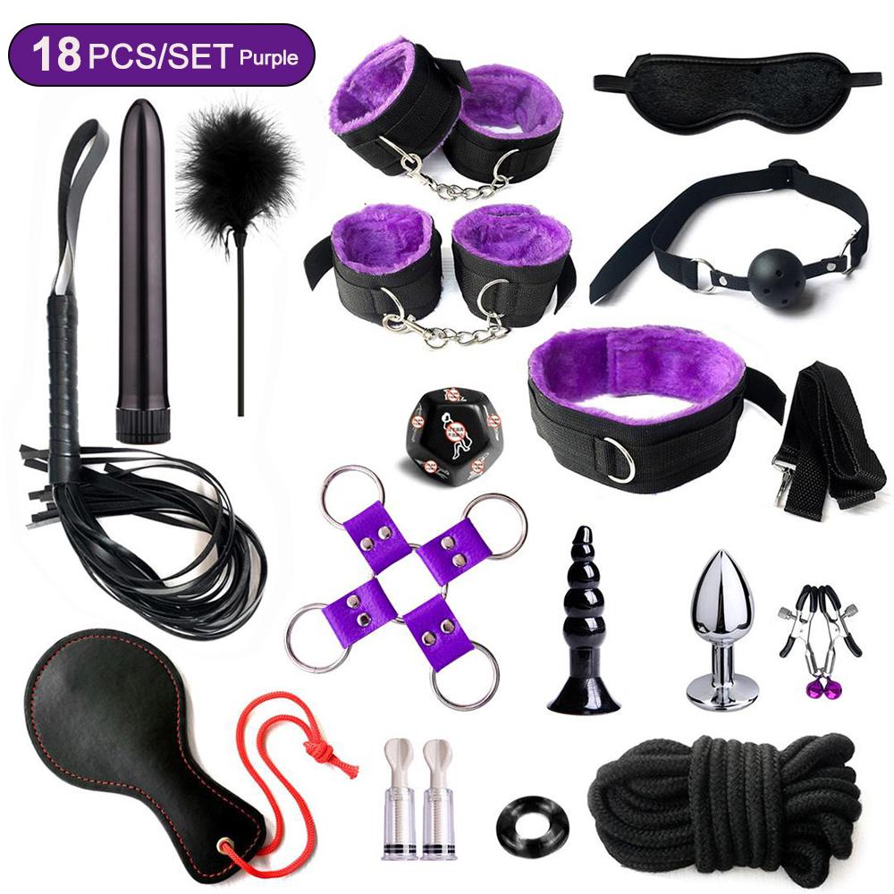 Hot Exotic Bed Bondage Set BDSM Kits Exotic Sex Toys For Women Adults Games Leather Handcuffs Whip Gag Nipple Clamps Sex Shop2