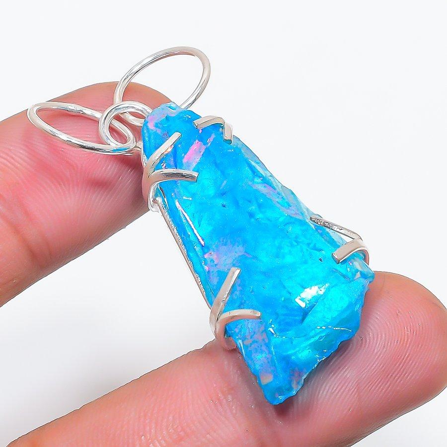 Natural Blue Titanium Quartz Gemstone 925 Sterling Silver Pendant 2.09  AP-14130