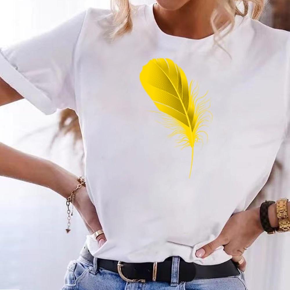 Lässiges lockeres Street-Outfit Sommer 3D-T-Shirt neues Federdruck Kurzarm-Oberteil Damen-T-Shirt Rundhals-Pullover O-Ausschnitt