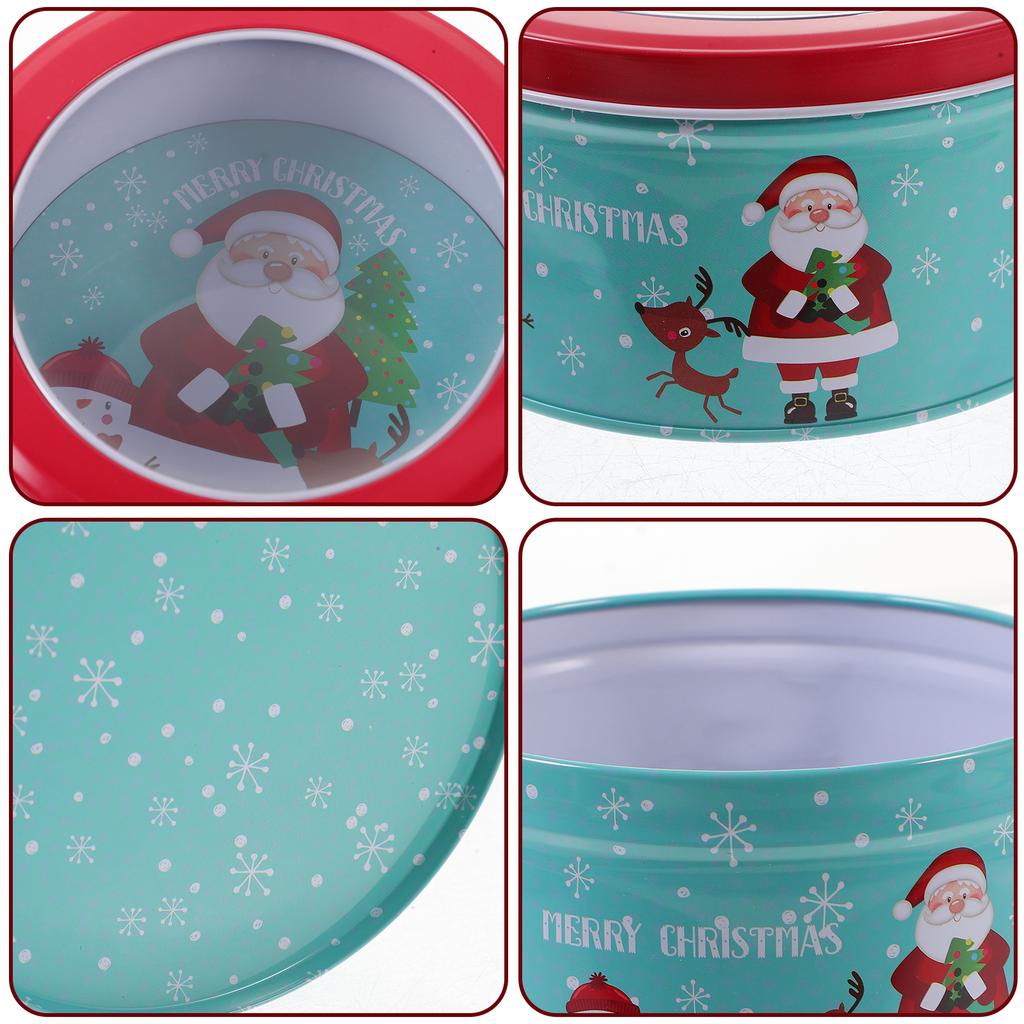Christmas Biscuit Box Tinplate Candy Container with Lid Holiday Gift Storage Tin Xmas Party Decoration Sweet Treat Case Metal