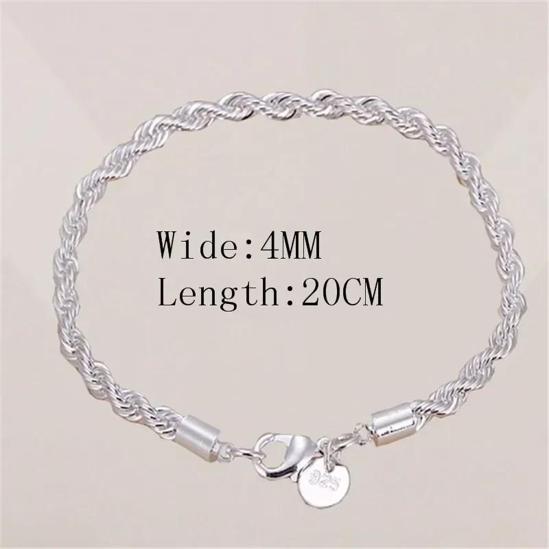 925 Silver Bracelet for Men Women Minimalist Twisted Rope Chain Unisex Couple Jewelry Gift