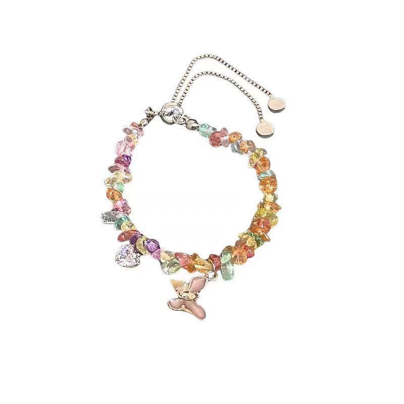 Spring and summer colored gravel butterfly bracelet femininity sweet and fresh personality sweet and cool ins style bracelet bracelet