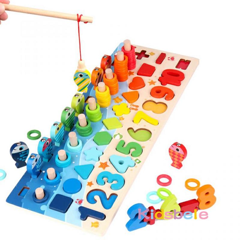 Giocattoli Montessori di Matematica per Bambini Piccoli Puzzle Educativo in Legno Giocattoli da Pesca Contare Numero Forma Abbinamento Ordinatore Giochi da Tavolo Giocattolo