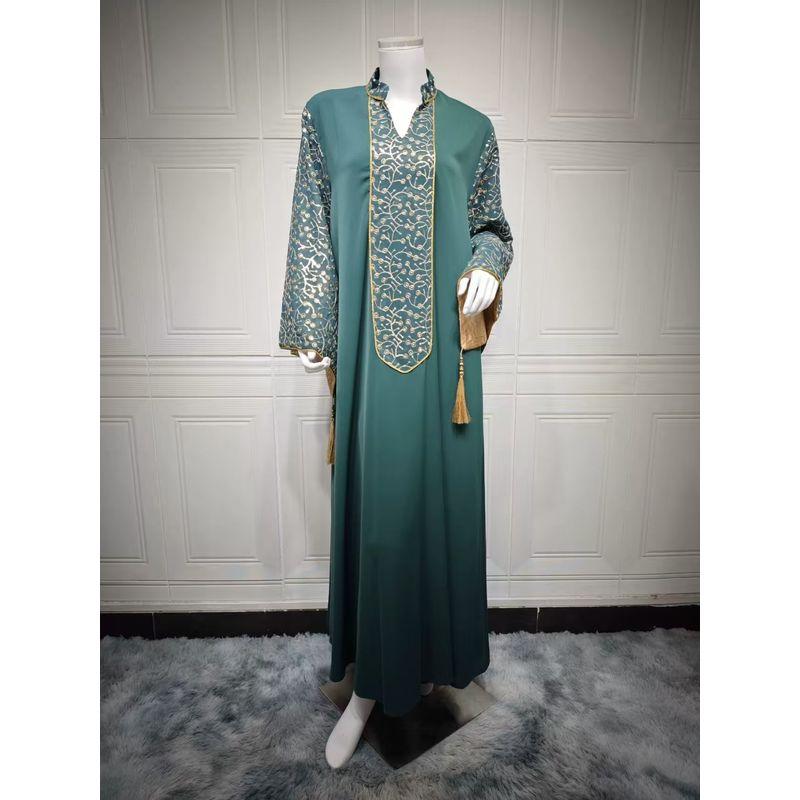 New Arrival Middle East Dubai Robe Embroider Stitching Tassel Dress Embroidered Fringe Dress
