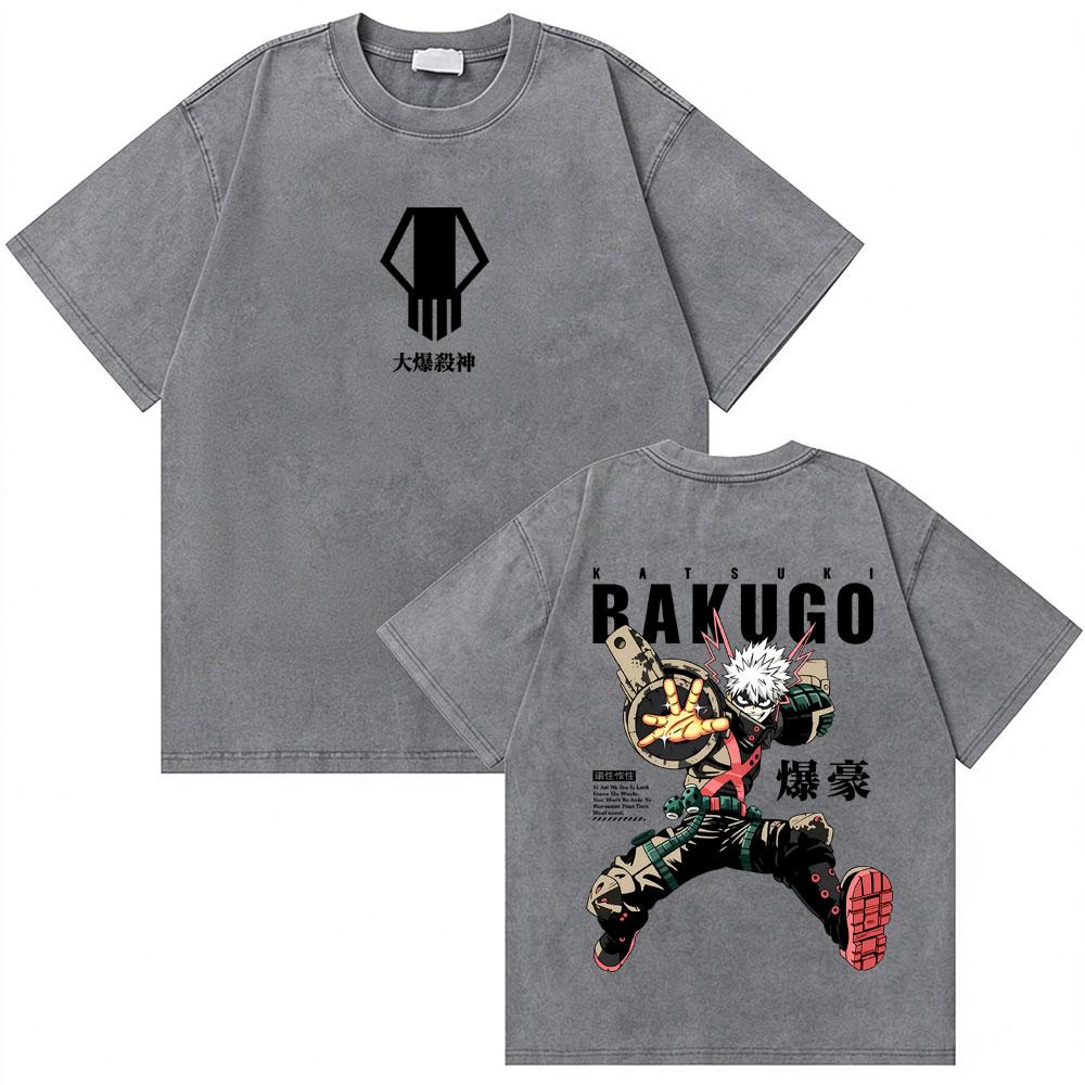 Washed Vintage Anime My Hero Academia Eijiro Kirishima T-shirt Men Women Manga Casual Retro T-shirts Men's Cotton Oversized Tees