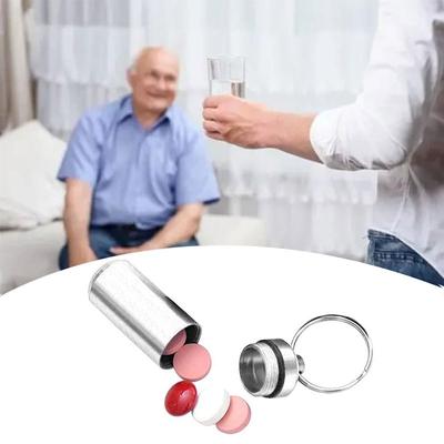 Mini przenośny wodoodporny aluminiowy srebrny pojemnik na pigułki pojemnik na butelki pojemnik na leki pojemnik z brelokiem na klucze