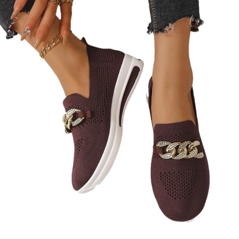 Dicksohlige, fliegengewebte, weichsohlige Einzel-Schuhe, einpedalige, gestrickte, atmungsaktive Damen-Board-Schuhe