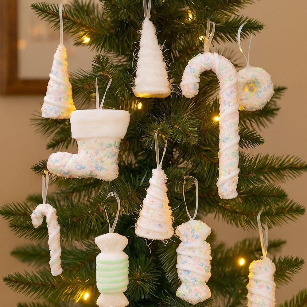 Flocking Xmas Tree Decor DIY Ice Cream Pendant Creative Candy Cane Ornament  Home Decor