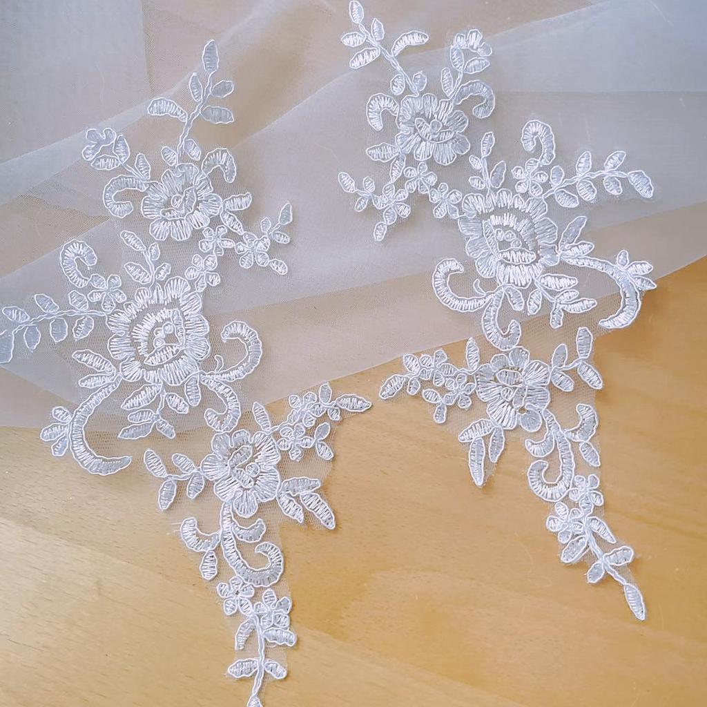 10 -20 Pcs Wedding Dress Lace Trim Patch Applique Lace Fabric DIY Bride Hair Accessory White Red Black Sew Decoration RS356