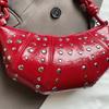 Crossbody Bag Rivets PU Dumplings Bag Small Pack Punk Style Handbags Croissant Shoulder Bag  Lady
