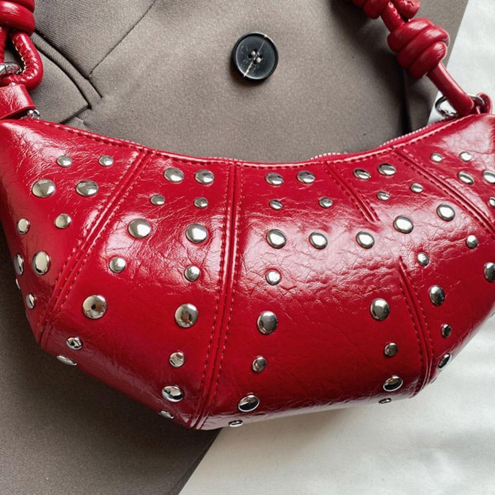 Crossbody Bag Rivets PU Dumplings Bag Small Pack Punk Style Handbags Croissant Shoulder Bag  Lady