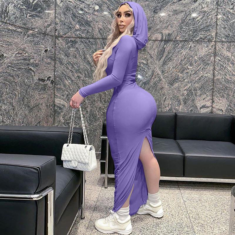 Bodycon šaty s kapucí a dlouhým rukávem - Styl evropských a amerických celebrit